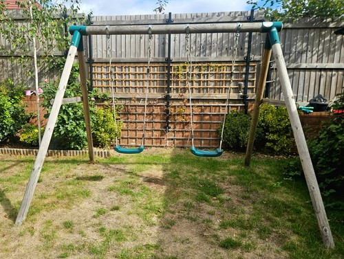 Plum wooden double - swing, set