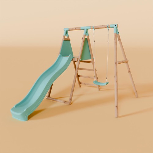 Single wooden swing set with - wooden,