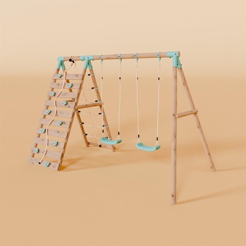 Double wooden swing set with - swing,